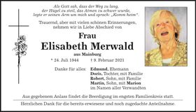Traueranzeige Elisabeth Merwald