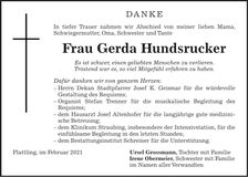 Traueranzeige Gerda Hundsrucker