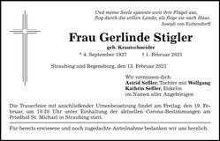 Traueranzeige Gerlinde Stigler