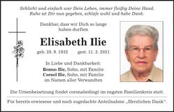 Traueranzeige Elisabeth Ilie