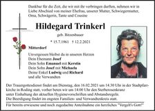 Traueranzeige Hildegard Trinkerl