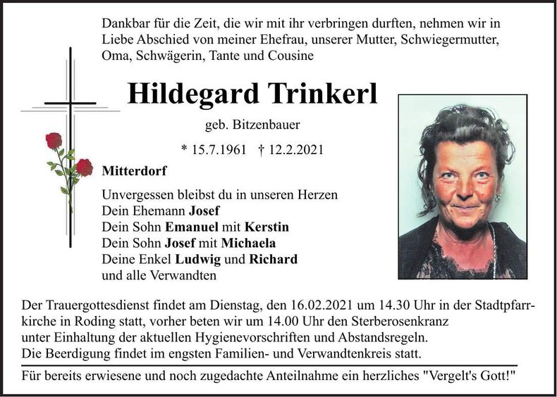 Traueranzeige Hildegard Trinkerl