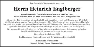 Traueranzeige Heinrich Englberger