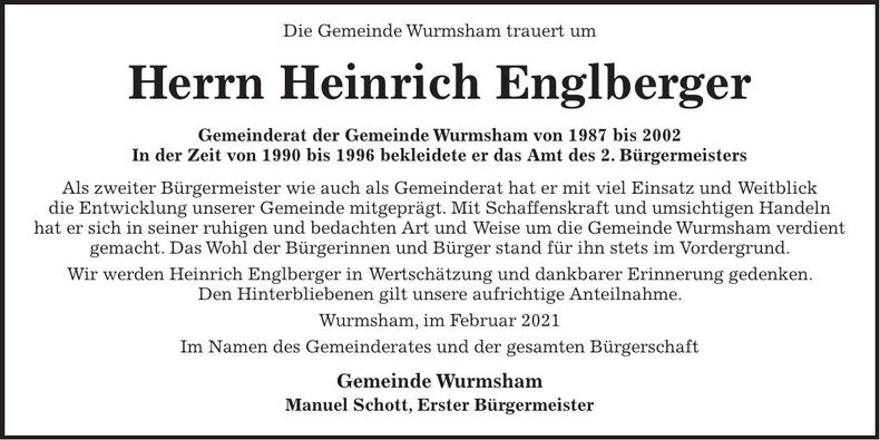 Traueranzeige Heinrich Englberger
