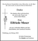 Traueranzeige Elfriede Moser