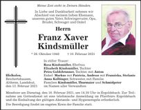 Traueranzeige Franz Xaver Kindsmüller