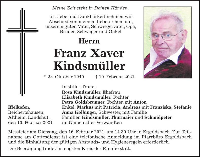 Traueranzeige Franz Xaver Kindsmüller