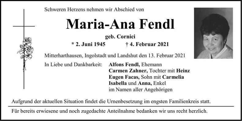 Traueranzeige Maria-Ana Fendl