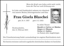 Traueranzeige Gisela Blaschei