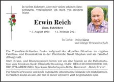 Traueranzeige Erwin Reich
