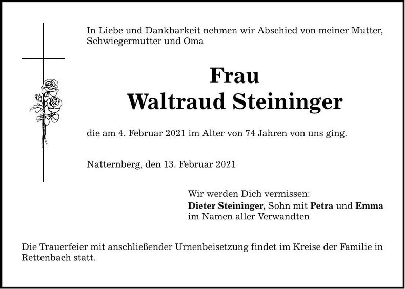 Traueranzeige Waltraud Steininger