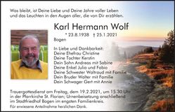 Traueranzeige Karl Hermann Wolf