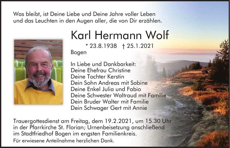 Traueranzeige Karl Hermann Wolf