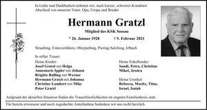 Traueranzeige Hermann Gratzl