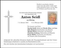 Traueranzeige Anton Seidl