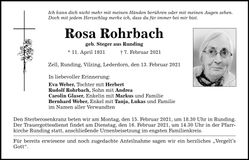 Traueranzeige Rosa Rohrbach