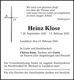 Traueranzeige Heinz Klose