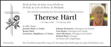 Traueranzeige Therese Härtl