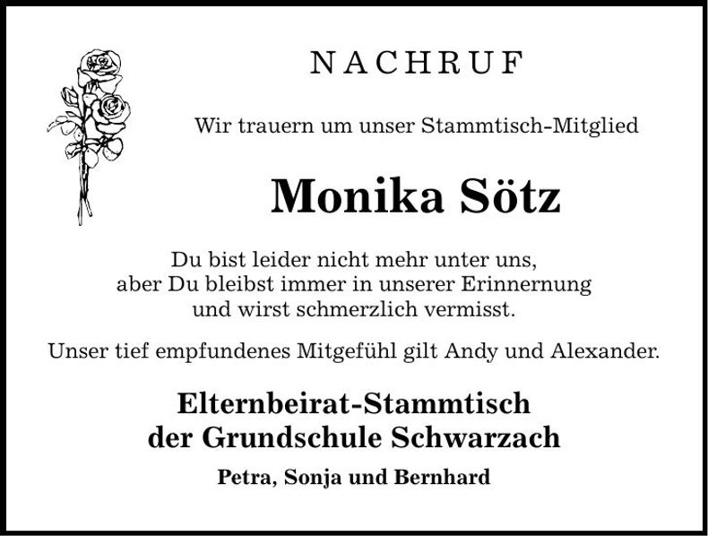 Traueranzeige Monika Sötz