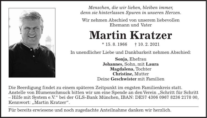Traueranzeige Martin Kratzer