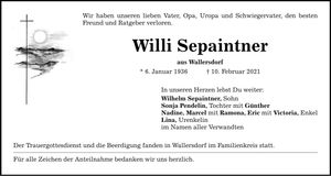 Traueranzeige Willi Sepaintner