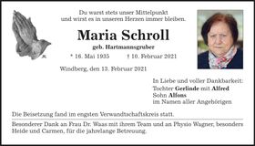 Traueranzeige Maria Schroll