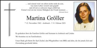 Traueranzeige Martina Gröller