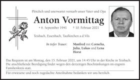 Traueranzeige Anton Vormittag