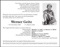 Traueranzeige Werner Geitz