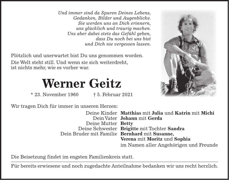 Traueranzeige Werner Geitz