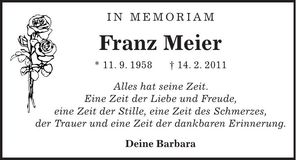 Traueranzeige Franz Meier