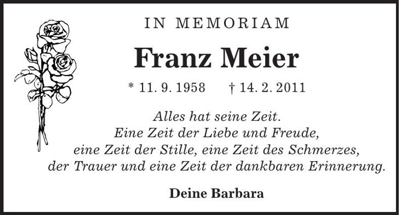 Traueranzeige Franz Meier