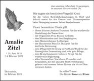 Traueranzeige Amalie Zitzl