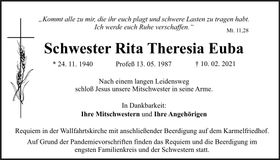 Traueranzeige Schwester Rita Theresia Euba