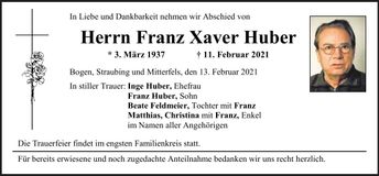 Traueranzeige Franz Xaver Huber