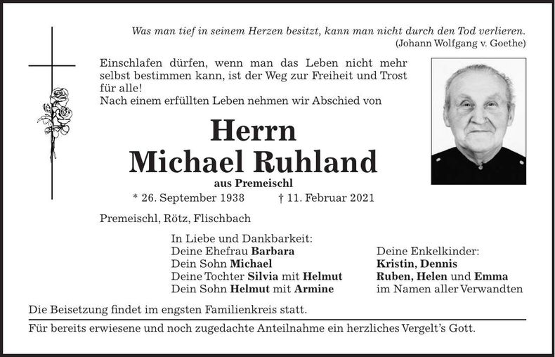 Traueranzeige Michael Ruhland