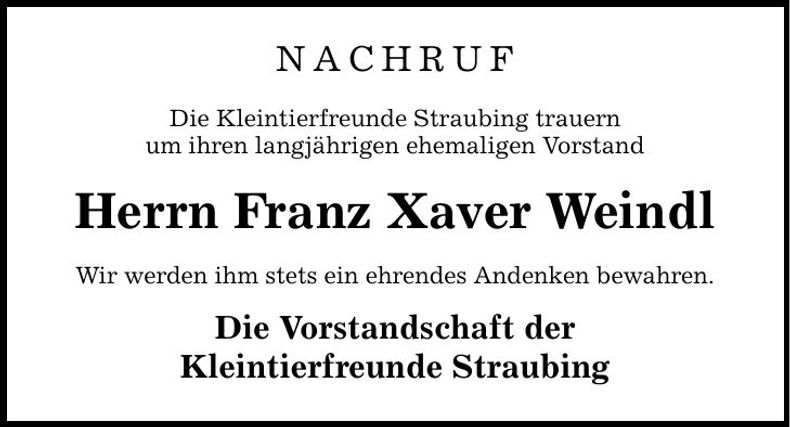 Traueranzeige Weindl Xaver