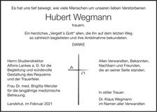 Traueranzeige Hubert Wegmann