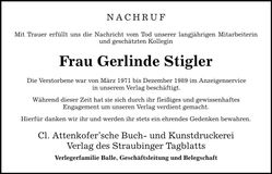 Traueranzeige Gerlinde Stiegler