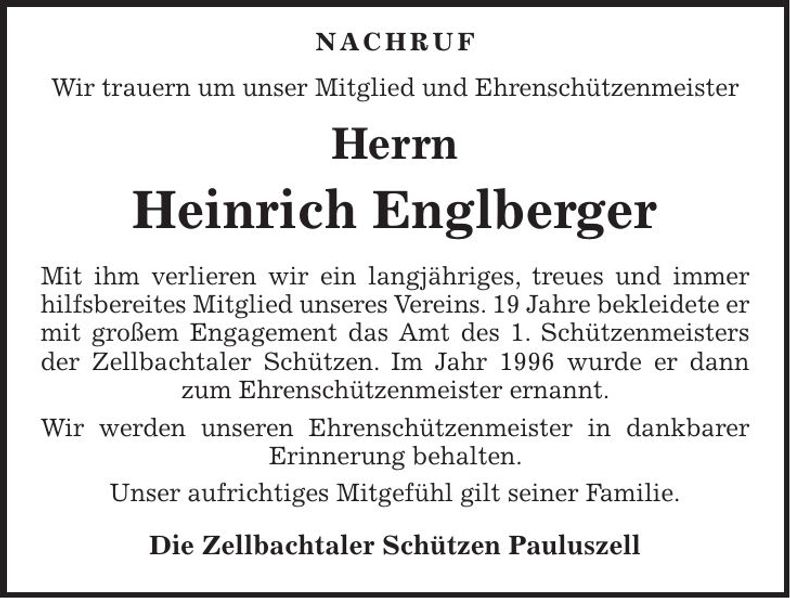 Traueranzeige Heinrich Englberger