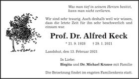 Traueranzeige Alfred Keck