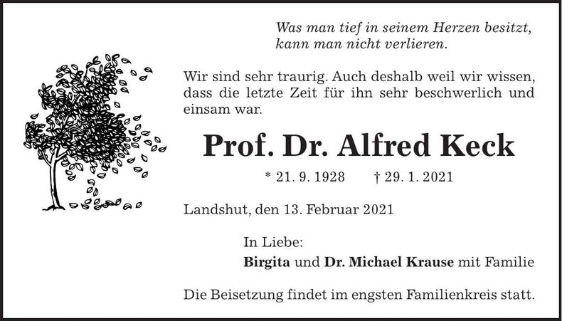 Traueranzeige Alfred Keck