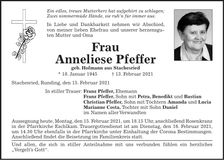Traueranzeige Anneliese Pfeffer