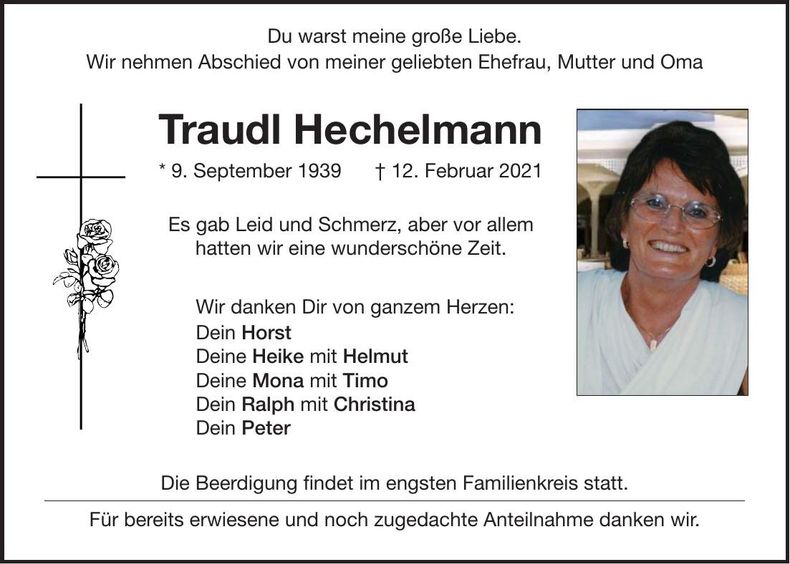 Traueranzeige Traudl Hechelmann
