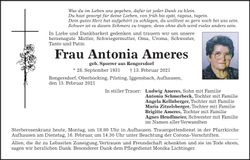Traueranzeige Antonia Ameres