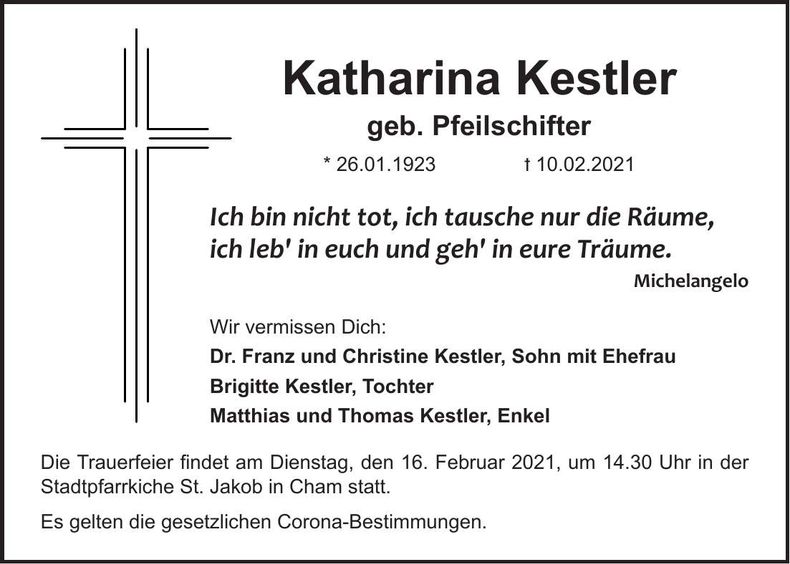 Traueranzeige Katharina Kestler