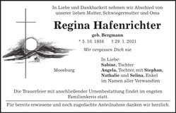 Traueranzeige Regina Hafenrichter