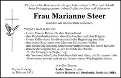 Traueranzeige Marianne Steer