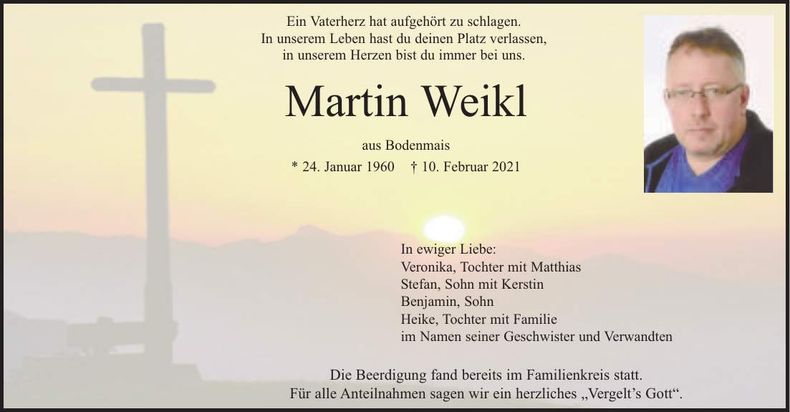 Traueranzeige Martin Weikl