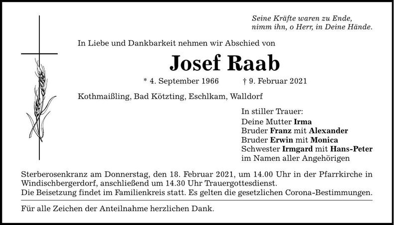 Traueranzeige Josef Raab